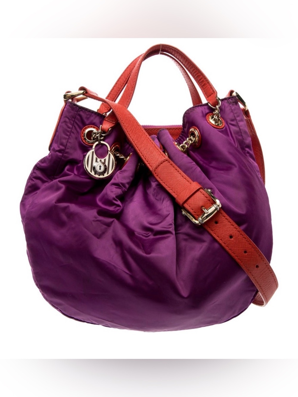 Henri Bendel Purple Nylon Tote with Orange Leather Trim - EUC!